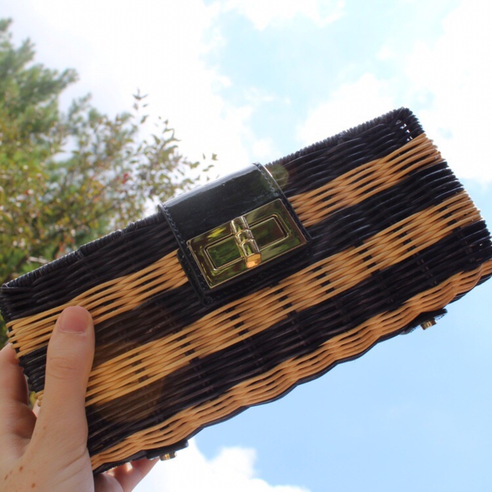 J. CREW WICKER CLUTCH (Tan + Navy)